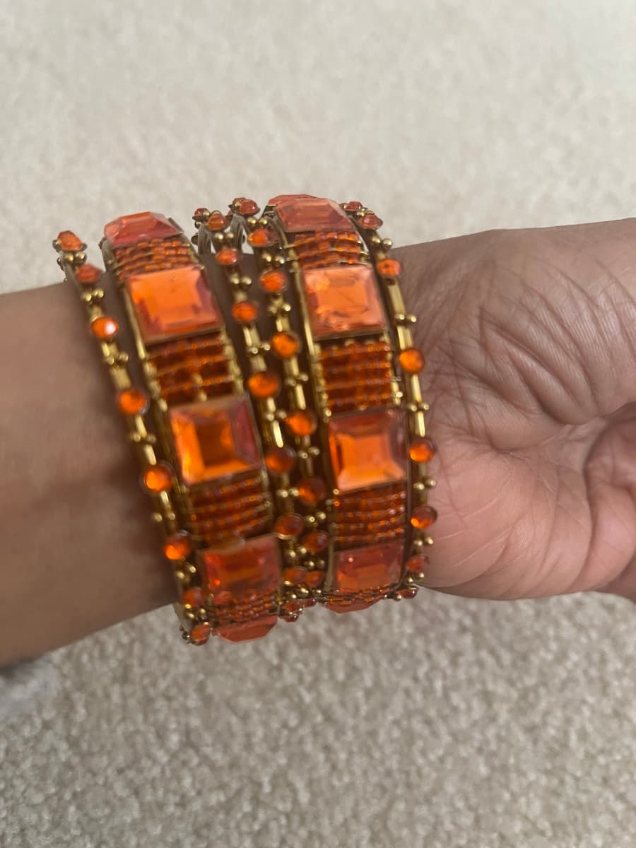 Orange Stone and Metal Bangle Bracelet set, Set of 6