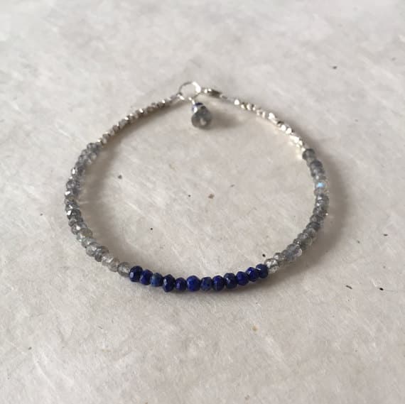 Labradorite Lapis Lazuli Karen Hill Tribe Thai Silver Beaded Bracelet, Sundance Style, Boho Bracelet, Stacking Bracelet 3-4mm Code- WAR6452