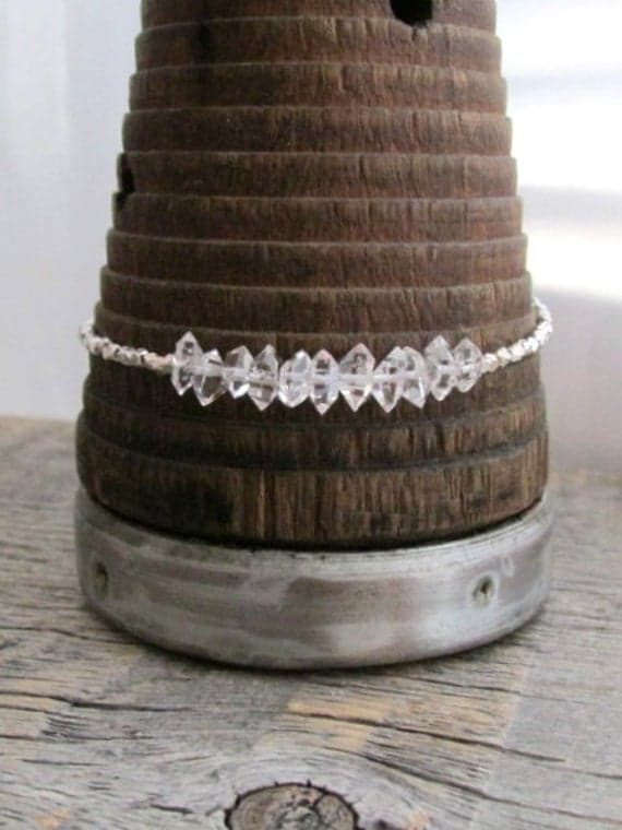 AAA++ Rare Quality Herkimer Diamond Bracelet, Hill Tribe Silver Plated Bracelet , Stack Bracelet, April Birthstone Bracelet, Herkimer Diamond Jewelry, Women Gift 5-7mm 7 inches Code- TJH394