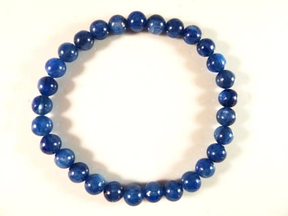 Bridesmaid Jewelry 6mm Stretchable Blue Blue Kyanite  Bracelet Round, Smooth 7" for mens, womens, gf, bf & Adult.
