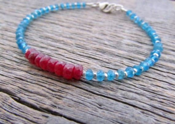 AAA++ Rare Quality Ruby Bracelet, December Birthstone Bracelet, Apatite Bracelet, Ruby Jewelry, Apatite Jewelry, Gemstone Bracelet 4mm 7 inches Code- TJH474