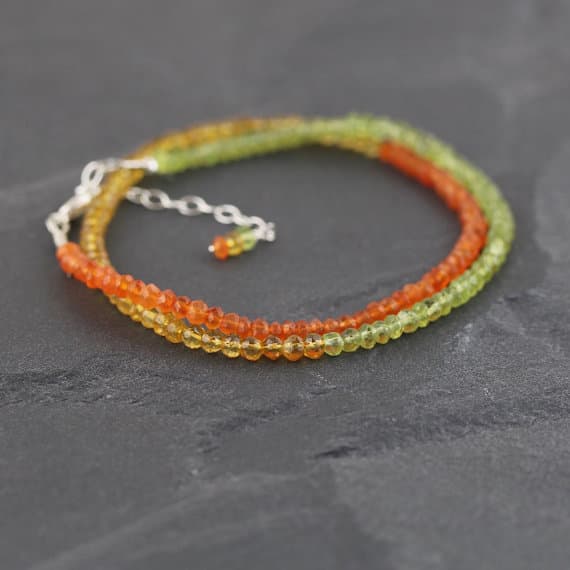 925 sterling Silver Super sale 3.5mm stacking Multi Citrine, Peridot & Carnelian Necklace Round, Faceted 16" for mens, womens, gf, bf & Adult.