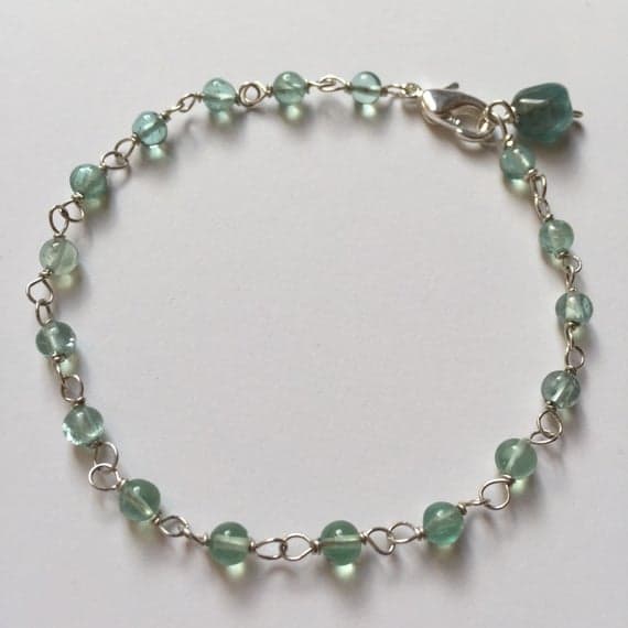 925 sterling Silver Artisan Loose 4mm stacking Green APATITE Bracelet Round, Smooth 7" for mens, womens.