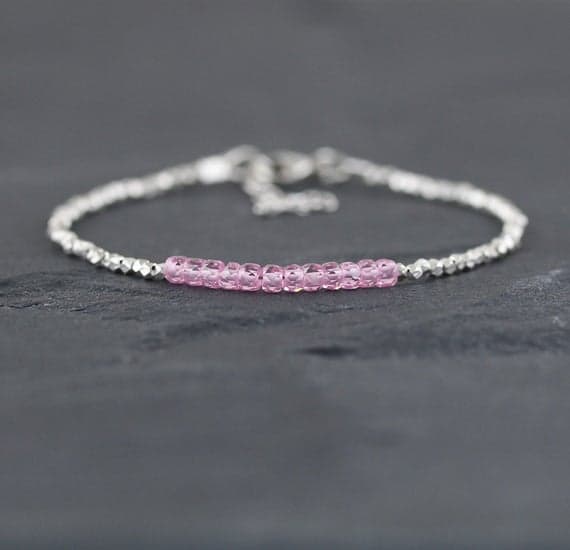 925 sterling Silver top quality Silver helling 3mm stacking Pink Pink Zircon Bracelet Rondelle, Faceted 7" for mens, womens, gf, bf & Adult.