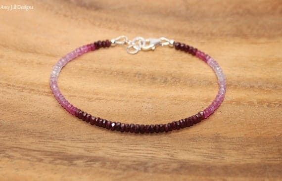 925 sterling Silver Anniversary Gift 2.5-3mm stacking Multi Pink Sapphire & Ruby Bracelet Rondelle, Faceted 7" for mens, womens, gf, bf & Adult.