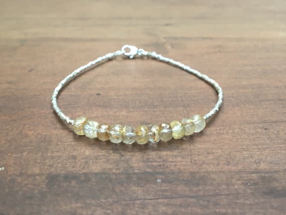 AAA++ Rare Quality Gold  Rutilated Quartz and Karen Hill Tribe Silver Plated Bracelet , Beaded bracelet, Gemstone bracelet 4.7mm Code- TJH18
