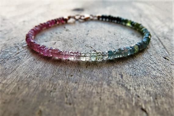 24k gold Plated Grounding 2x3.5mm stacking Multi Watermelon tourmaline  Bracelet Rondelle, Faceted 7" for mens, womens, gf, bf & Adult.