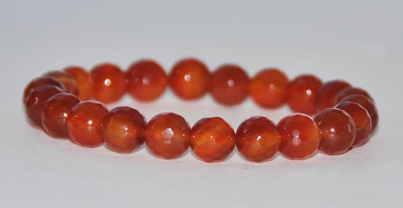 Galaxy Jewelry 8mm Orange Carnelian Stretchable Bracelet Round, Faceted 18cm for mens, womens, gf, bf and adults.