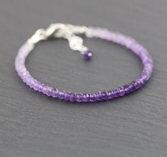 925 sterling Silver chakras simple 3.5mm stacking Purple Ombre Amethyst Bracelet Rondelle, Faceted 7" for mens, womens, gf, bf & Adult.