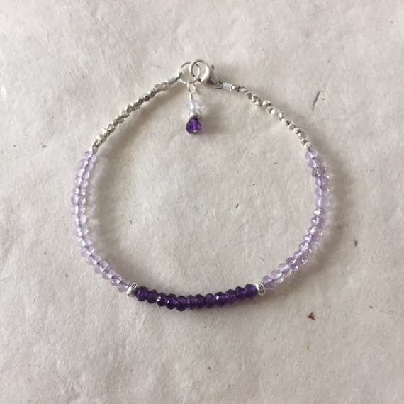 Pink Amethyst Karen Hill Tribe Thai Silver Beaded Bracelet, Sundance Style, Boho Stacking Bracelet, February Birthstone 3-4mm Code- WAR6425