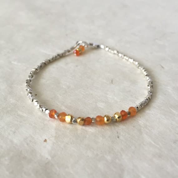 Carnelian Karen Hill Tribe Thai Gold and Silver Beaded Bracelet, Sundance Style, Boho Stacking Bracelet, Layering Bracelet 3-4mm Code- WAR6444
