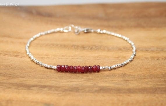 925 sterling Silver Anxiety Relief Calming Silver Helling 3mm stacking Red Ruby Bracelet Rondelle, Faceted 7" for mens, womens, gf, bf & Adult.