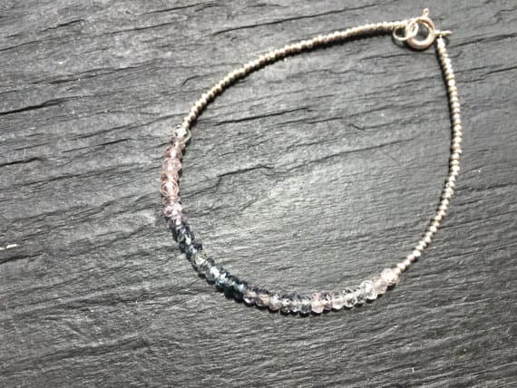 24k gold Plated Bridesmaid Jewelry Gold Helling 2-2.5mm stacking Multi Ombre Blueish Teal micro facet Spinel  Bracelet Rondelle, Faceted 7" for mens, womens, gf, bf & Adult.