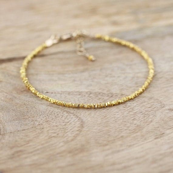 24k gold Plated Natural 2mm stacking Golden Gold  Vermeil  Bracelet Square, Faceted 7" for mens, womens, gf, bf & Adult.