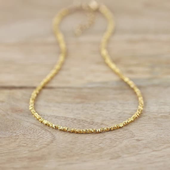 24k gold Plated love beach youth 2mm stacking Golden 24k Gold  & Gold  Vermeil Necklace Square, Faceted 16" for mens, womens, gf, bf & Adult.