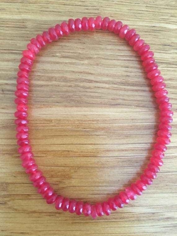Jewelry Energy 2x4mm Pink Ruby Stretchable Bracelet Rondelle, Faceted 18cm for mens, womens, gf, bf and adults.