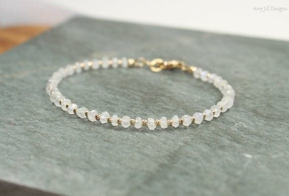 24k gold Plated Natural Gold Helling 3.5mm stacking White Rainbow Moonstone Bracelet Rondelle, Faceted 7" for mens, womens, gf, bf & Adult.