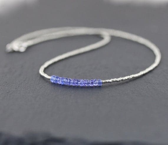 925 sterling Silver Super sale 3.5mm stacking Blue Tanzanite & Dainty Czech Seed  Necklace Rondelle, Faceted 16" for mens, womens, gf, bf & Adult.