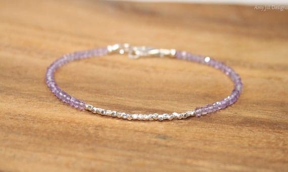 925 sterling Silver memorial gift Silver Helling 1.5-3mm stacking Pink Pink Amethyst Bracelet Rondelle, Faceted 7" for mens, womens, gf, bf & Adult.