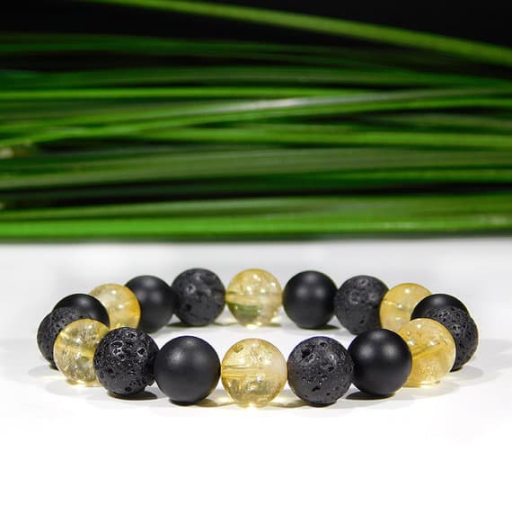 Wholesale 10mm Stretchable Black & Yellow Citrine, Onyx, and Lava Rock  Bracelet Round, Smooth 7.5" for mens, womens, gf, bf & Adult.