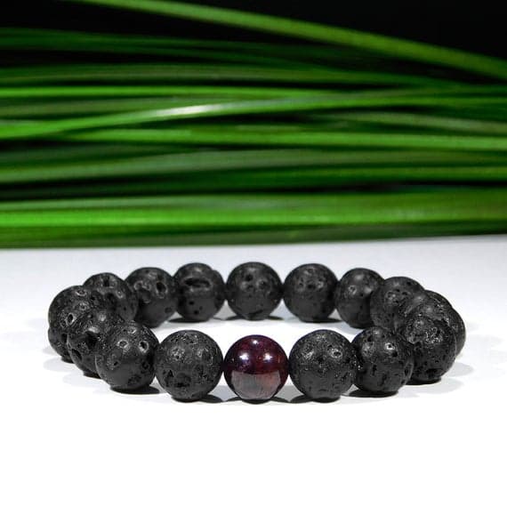 Super sale 10mm Stretchable Black & Red Garnet and Lava Rock  Bracelet Round, Smooth 7.5" for mens, womens, gf, bf & Adult.