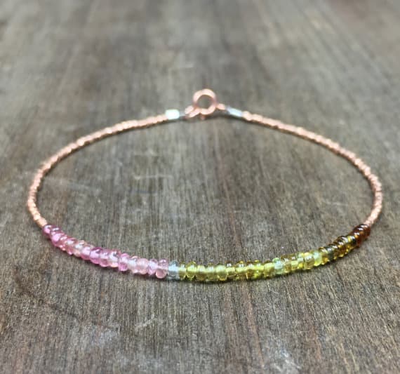 Tiny gemstones bracelet watermelon tourmaline bracelet genuine tourmaline bracelet rose gold silver gift for wife october birthstone 2,5-3 mm Code- WAR6702