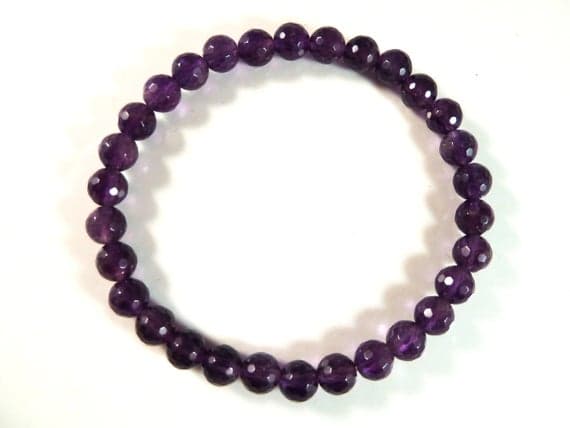 top quality 6mm Stretchable Purple Amethyst Bracelet Round, Faceted 7" for mens, womens, gf, bf & Adult.