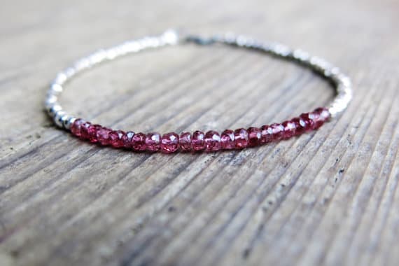 925 sterling Silver Empath Protection Silver Helling 3mm stacking Red Ruby Bracelet Rondelle, Faceted 7" for mens, womens, gf, bf & Adult.