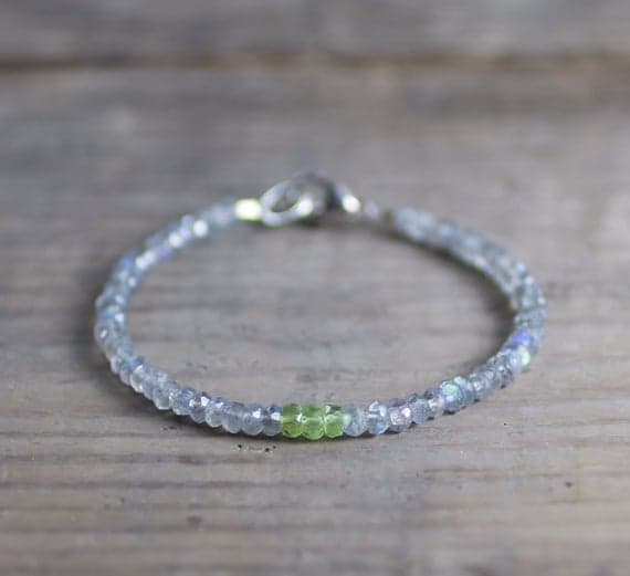 925 sterling silver Bridesmaid Jewelry 3.5mm Multi Colour Labradorite & Peridot  stacking Bracelet Round, Faceted 18cm for mens, womens, gf, bf and adults.