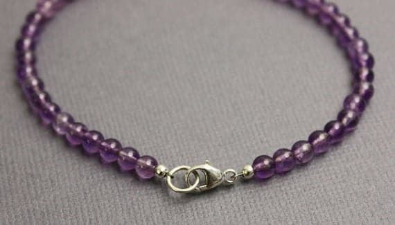925 Steling Silver Anniversary Gift 4 mm Stracking Purple Amethyst Bracelet Round, Faceted 7" for mens, womens, GF, BF, Adults.