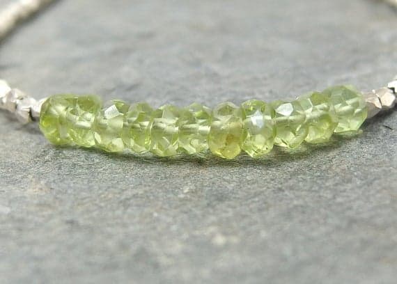 925 sterling silver Jewelry Energy 3mm Green Peridot stacking Bracelet Rondelle, Faceted 18cm for mens, womens, gf, bf and adults.