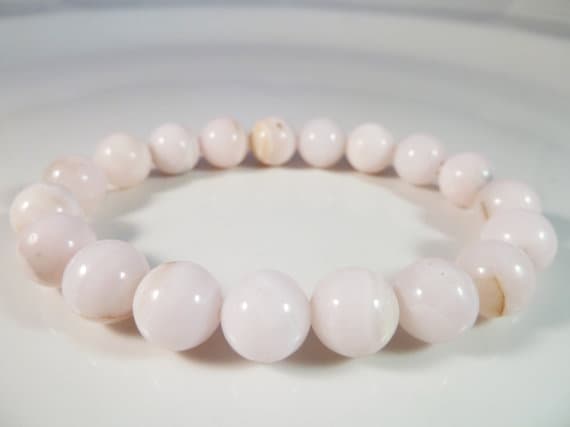 Blush Jewelry 10mm Stretchable Pink Pink Mangano Calcite Bracelet Round, Smooth 7.5" for mens, womens, gf, bf & Adult.