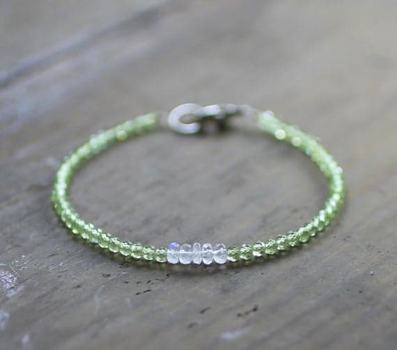 925 sterling silver Jewelry Energy 3mm Multi Colour Moonstone & Peridot  stacking Bracelet Rondelle, Faceted 18cm for mens, womens, gf, bf and adults.