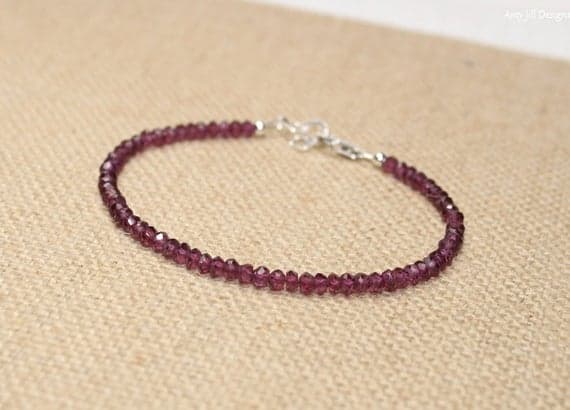 925 sterling Silver Galaxy Jewelry 3-3.5mm stacking Red Rhodolite Garnet  Bracelet Rondelle, Faceted 7" for mens, womens, gf, bf & Adult.