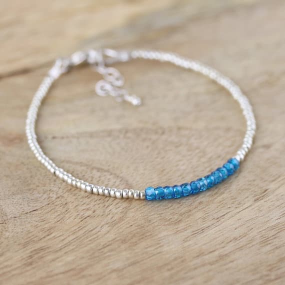 925 sterling Silver Handmade Beaded 3mm stacking Blue Blue Zircon Bracelet Rondelle, Faceted 7" for mens, womens, gf, bf & Adult.