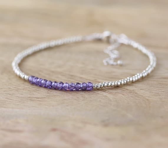 925 sterling Silver Natural Silver Helling 3mm stacking Purple Dainty Zircon, Miyuki Bracelet Rondelle, Faceted 7" for mens, womens, gf, bf & Adult.