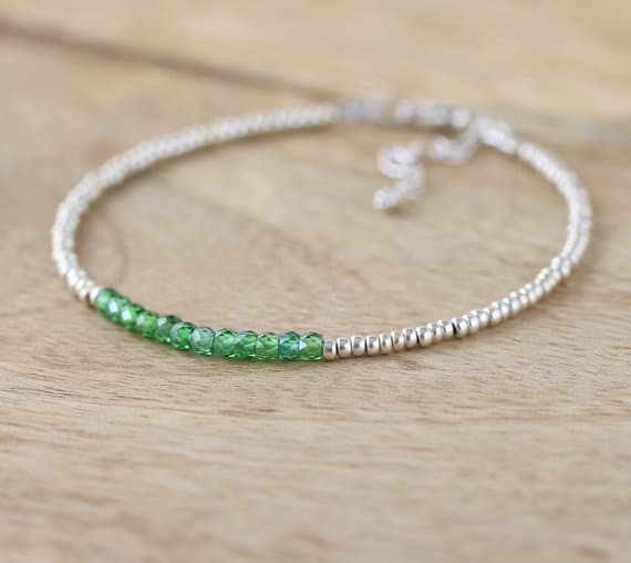925 sterling Silver Empath Protection Silver Helling 3mm stacking Green Green Zircon Bracelet Rondelle, Faceted 7" for mens, womens, gf, bf & Adult.