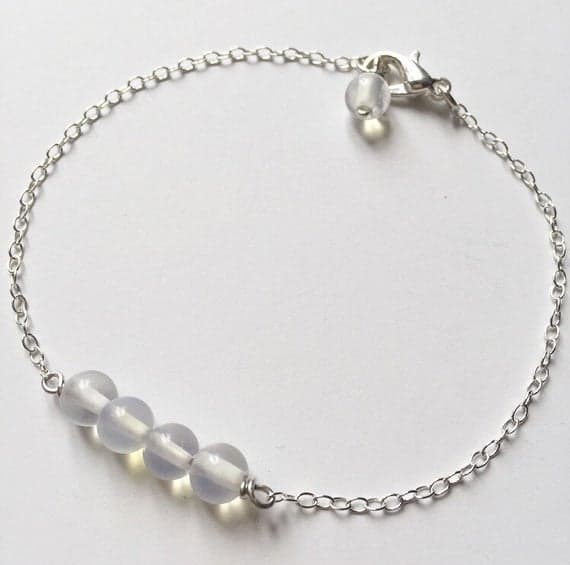 925 sterling Silver Empath Protection 6mm stacking White OPAL Bracelet Round, Smooth 7" for mens, womens.