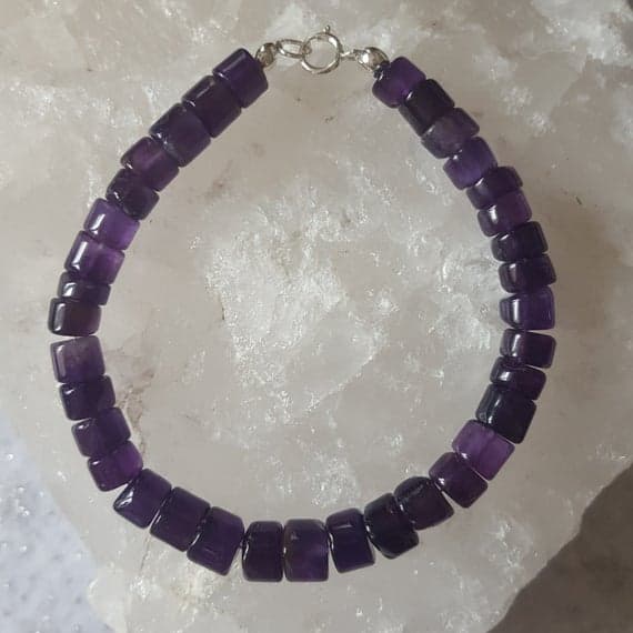 925 sterling Silver Bridesmaid Jewelry 4x6mm stacking Purple Amethyst Bracelet Tyre, Smooth 7" for mens, womens, gf, bf & Adult.