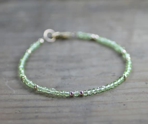 925 sterling silver Grounding 3mm Green Peridot stacking Bracelet Round, Faceted 18cm for mens, womens, gf, bf and adults.