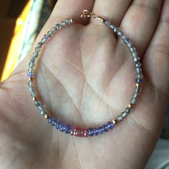 Pink sapphire bracelet, sapphire jewelry, fine jewelry, tanzanite bracelet, 14k rose gold bracelet, September birthstone, genuine sapphire 3-5mm  Code- WAR6317