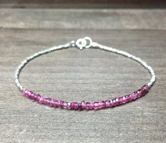 Pink tourmaline beaded bracelet delicate tourmaline silver bracelet genuine tourmaline gemstone bracelet pink tourmaline october birthstone 2,5mm Code- WAR6711