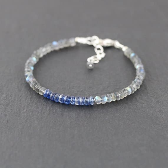 925 sterling Silver Personalized Gift 3.5-4mm stacking Gray Kyanite & Labradorite Bracelet Rondelle, Faceted 7" for mens, womens, gf, bf & Adult.