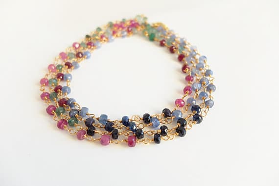 AAA++ Rare Quality Multi Sapphire Gold  filled long Gemstone necklace 3 mm Code- TJH169