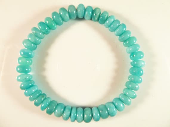 Blush Jewelry 8mm Stretchable Blue Peruvian Amazonite Bracelet Rondelle, Smooth 7" for mens, womens, gf, bf & Adult.