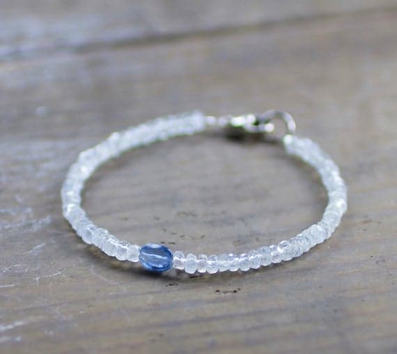 925 sterling silver Personalized Gift 6-7mm Multi Colour Moonstone & Kyanite stacking Bracelet oval,round, Faceted 18cm for mens, womens, gf, bf and adults.