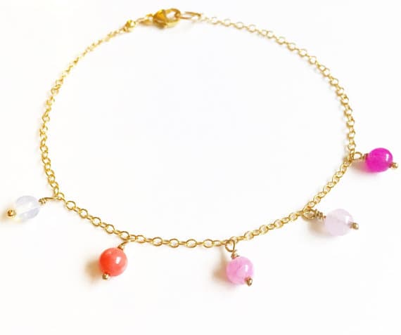 AAA++ Rare Quality Liberty Rose Gemstone and Gold  Bracelet //gifts for bridesmaids //gifts for her //Pink bracelet //Gemstone bracelet //Gold  bracelet 4mm 17.5cm  Code- TJH272