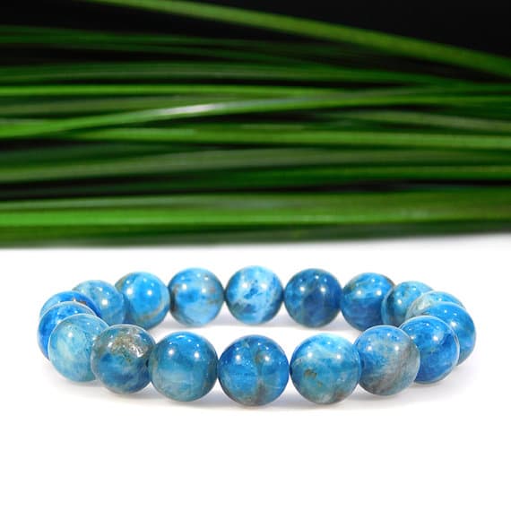 Personalized Gift 10mm Stretchable Blue Blue Apatite  Bracelet Round, Smooth 7.5" for mens, womens, gf, bf & Adult.