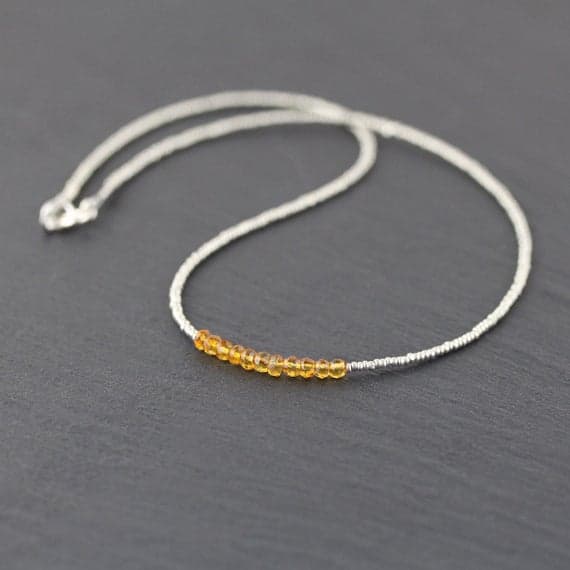 925 sterling Silver Blush Jewelry 3.5mm stacking Yellow Citrine, Czech Seed  Necklace Round, Faceted 16" for mens, womens, gf, bf & Adult.