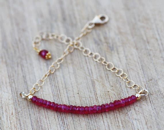 24k gold Plated Unique Wedding Gift Gold Helling 3-3.5mm stacking Red Natural Raspberry Red Spinel Bracelet Rondelle, Faceted 7" for mens, womens, gf, bf & Adult.